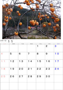 2012年11月のカレンダー・・・北上市国見山麓の柿の木より。