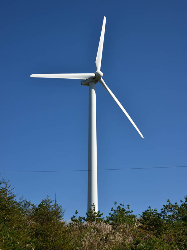一基の拡大です。高さ68m、プロペラ直径61.4m、とにかくでっかい風車でした。