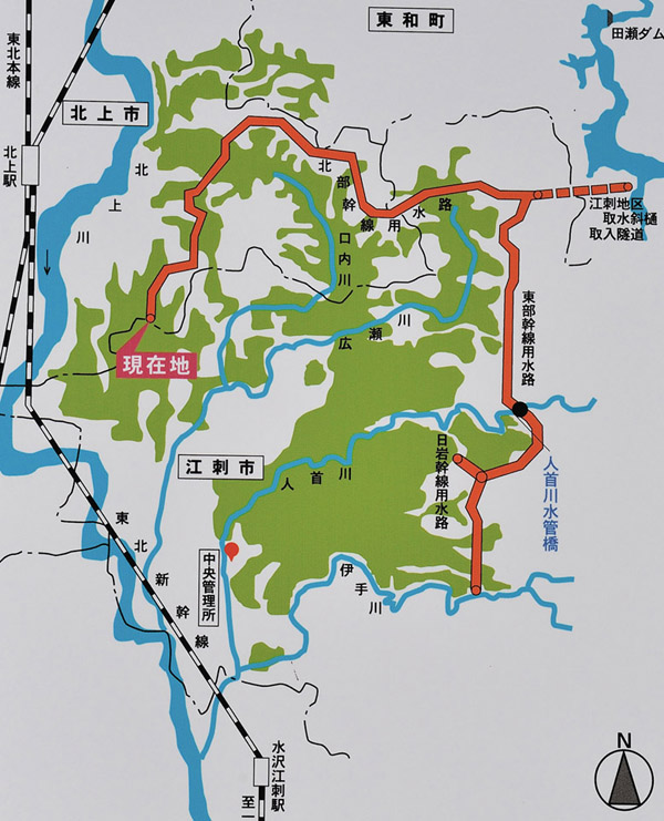 田瀬ダムから水の流れてくる経路図