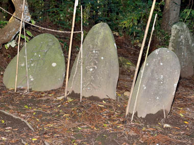 笹竹と縄で囲われた石碑　４